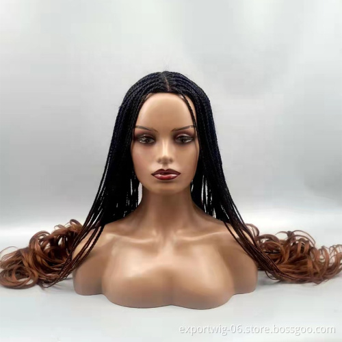 24Inch Long Wavy Curl Box Braid Wig With Curly End African synthetic Braided Wigs For Women Heat Resistant Braiding Hair Wig